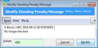 Modify penalty dialog box