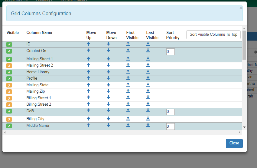 Column picker popup window