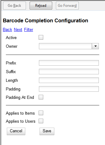 Barcode Completion Data Fields
