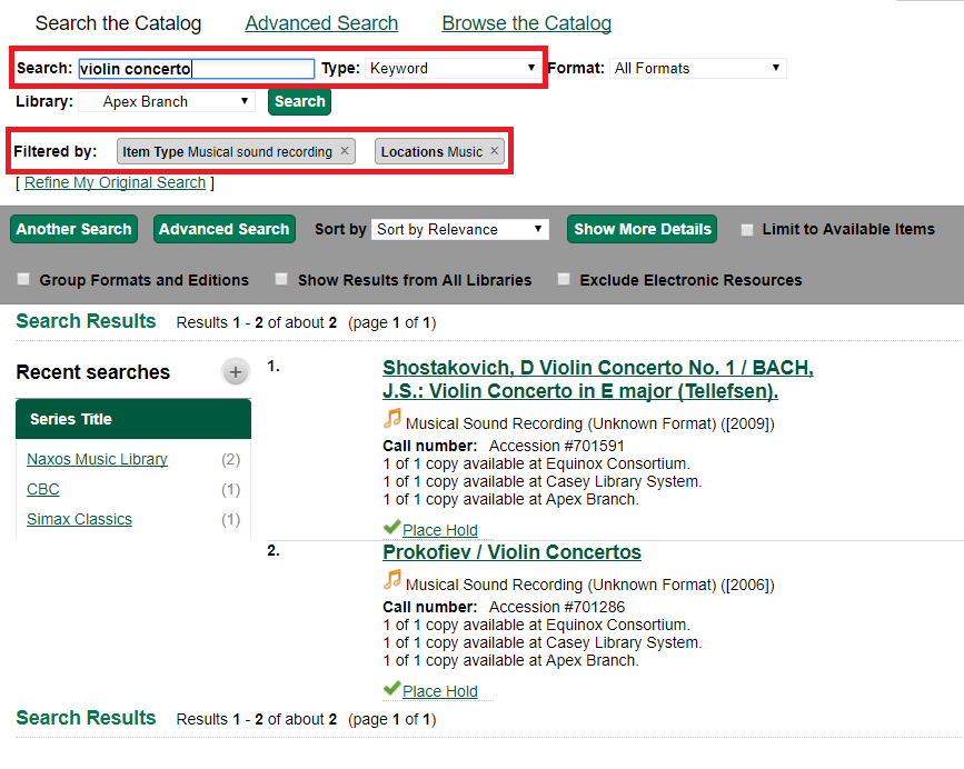 search results with search filter enhancements